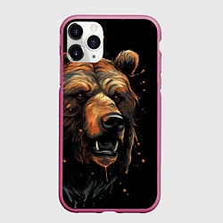 Чехол iPhone 11 Pro матовый Бурый медведь, цвет: 3D-малиновый