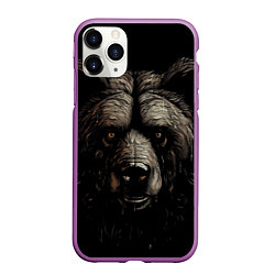 Чехол iPhone 11 Pro матовый Крупная морда медведя, цвет: 3D-фиолетовый