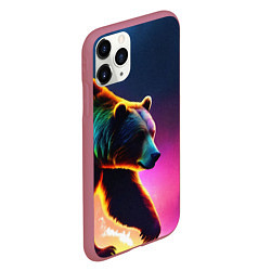 Чехол iPhone 11 Pro матовый Неоновый светящийся медведь гризли, цвет: 3D-малиновый — фото 2