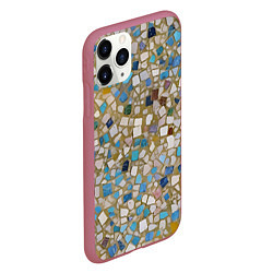 Чехол iPhone 11 Pro матовый Мозаика белая разноцветная, цвет: 3D-малиновый — фото 2