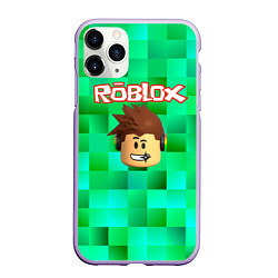 Чехол iPhone 11 Pro матовый Roblox head на пиксельном фоне, цвет: 3D-светло-сиреневый