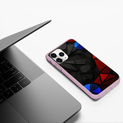 Чехол iPhone 11 Pro матовый Black blue red elements, цвет: 3D-розовый — фото 2