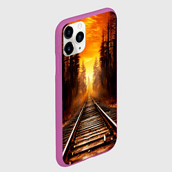 Чехол iPhone 11 Pro матовый Железная дорога на закате, цвет: 3D-фиолетовый — фото 2