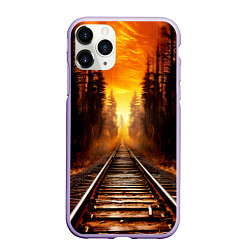 Чехол iPhone 11 Pro матовый Железная дорога на закате, цвет: 3D-светло-сиреневый