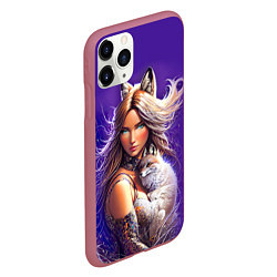 Чехол iPhone 11 Pro матовый A fox girl with a fox cub - neural network, цвет: 3D-малиновый — фото 2