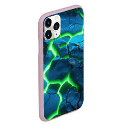 Чехол iPhone 11 Pro матовый Разлом зеленых плит, цвет: 3D-розовый — фото 2