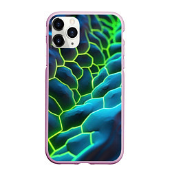 Чехол iPhone 11 Pro матовый Зеленые текстурные плиты, цвет: 3D-розовый