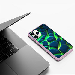 Чехол iPhone 11 Pro матовый Разломленные зеленые плиты, цвет: 3D-розовый — фото 2