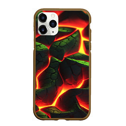 Чехол iPhone 11 Pro матовый Зеленые плиты и лава, цвет: 3D-коричневый