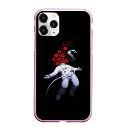 Чехол iPhone 11 Pro матовый Скафандр и розы, цвет: 3D-розовый