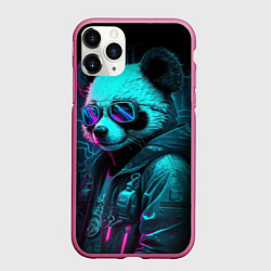 Чехол iPhone 11 Pro матовый Панда в стиле киберпанк, цвет: 3D-малиновый