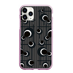 Чехол iPhone 11 Pro матовый Черные и белые круги на сером, цвет: 3D-розовый