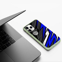 Чехол iPhone 11 Pro матовый Volkswagen - Синяя абстракция, цвет: 3D-салатовый — фото 2