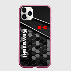 Чехол iPhone 11 Pro матовый Kawasaki - технологическая, цвет: 3D-малиновый