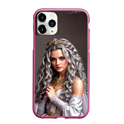 Чехол iPhone 11 Pro матовый Девушка с пепельно-серыми вьющимися волосами, цвет: 3D-малиновый