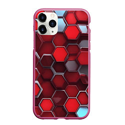 Чехол iPhone 11 Pro матовый Cyber hexagon red, цвет: 3D-малиновый