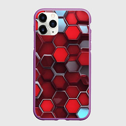 Чехол iPhone 11 Pro матовый Cyber hexagon red, цвет: 3D-фиолетовый