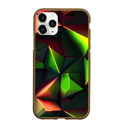 Чехол iPhone 11 Pro матовый Объемные зеленые треугольники, цвет: 3D-коричневый