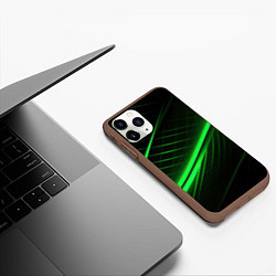 Чехол iPhone 11 Pro матовый Зеленые полосы на черном фоне, цвет: 3D-коричневый — фото 2