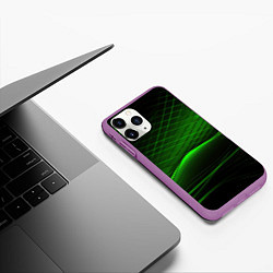 Чехол iPhone 11 Pro матовый Green lines black backgrouns, цвет: 3D-фиолетовый — фото 2