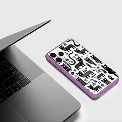 Чехол iPhone 11 Pro матовый Кошки абстрактный узор, цвет: 3D-фиолетовый — фото 2