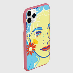 Чехол iPhone 11 Pro матовый Девушка с голубыми волосами в цветочном венке, цвет: 3D-малиновый — фото 2