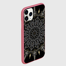 Чехол iPhone 11 Pro матовый Большая костяная мандала, цвет: 3D-малиновый — фото 2