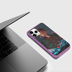 Чехол iPhone 11 Pro матовый Клинок рассекающий демонов Tanjirou Kamado, цвет: 3D-фиолетовый — фото 2