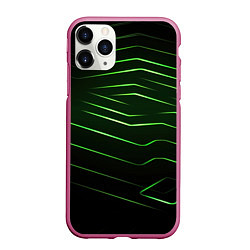 Чехол iPhone 11 Pro матовый Green abstract dark background, цвет: 3D-малиновый