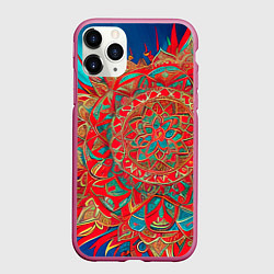 Чехол iPhone 11 Pro матовый Узор подсолнух, цвет: 3D-малиновый
