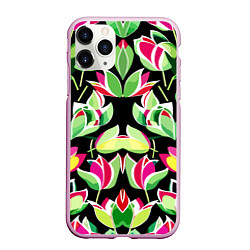 Чехол iPhone 11 Pro матовый Зеркальный паттерн из тюльпанов - мода, цвет: 3D-розовый