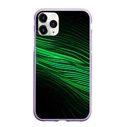 Чехол iPhone 11 Pro матовый Green neon lines, цвет: 3D-светло-сиреневый