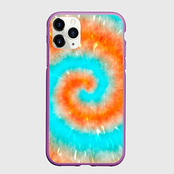 Чехол iPhone 11 Pro матовый Тай-дай апельсин, цвет: 3D-фиолетовый