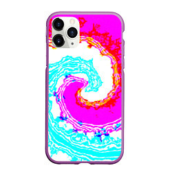 Чехол iPhone 11 Pro матовый Тай-дай бирюзово-розовый, цвет: 3D-фиолетовый