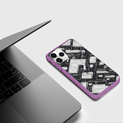 Чехол iPhone 11 Pro матовый Полосы Чёрно-белые киберпанк, цвет: 3D-фиолетовый — фото 2
