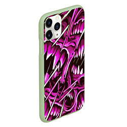 Чехол iPhone 11 Pro матовый Розовые кислотные клыки, цвет: 3D-салатовый — фото 2