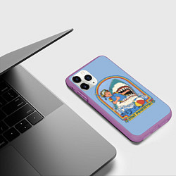 Чехол iPhone 11 Pro матовый Хищная акула водолаз - будь позитивным, цвет: 3D-фиолетовый — фото 2