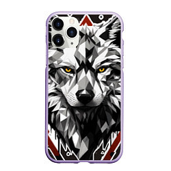 Чехол iPhone 11 Pro матовый Черный волк - полигональная голова зверя, цвет: 3D-светло-сиреневый