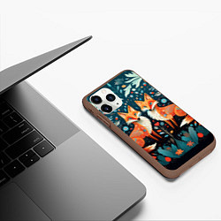 Чехол iPhone 11 Pro матовый Две лисички в стиле фолк арт, цвет: 3D-коричневый — фото 2