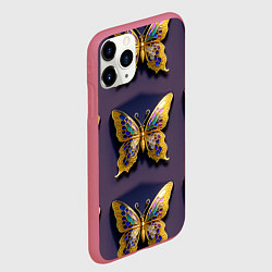 Чехол iPhone 11 Pro матовый Золотая бабочка паттерн, цвет: 3D-малиновый — фото 2