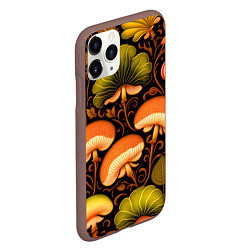 Чехол iPhone 11 Pro матовый Грибы с листвой узор, цвет: 3D-коричневый — фото 2