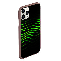 Чехол iPhone 11 Pro матовый Зеленые абстрактные волны, цвет: 3D-коричневый — фото 2