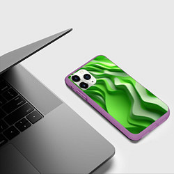 Чехол iPhone 11 Pro матовый Зеленые объемные полосы, цвет: 3D-фиолетовый — фото 2