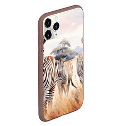 Чехол iPhone 11 Pro матовый Зебры акварель, цвет: 3D-коричневый — фото 2
