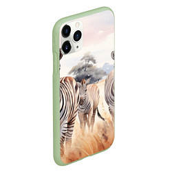Чехол iPhone 11 Pro матовый Зебры акварель, цвет: 3D-салатовый — фото 2