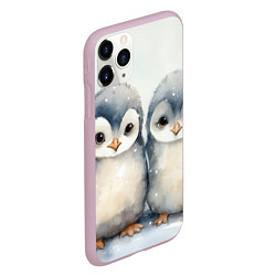 Чехол iPhone 11 Pro матовый Милые пингвины акварель, цвет: 3D-розовый — фото 2