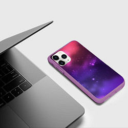 Чехол iPhone 11 Pro матовый Разноцветный космос - неоновое свечение, цвет: 3D-фиолетовый — фото 2