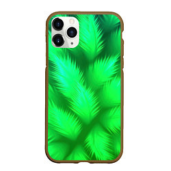 Чехол iPhone 11 Pro матовый Объемные пушистые зеленые листья, цвет: 3D-коричневый