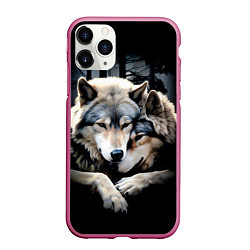 Чехол iPhone 11 Pro матовый Волки - молодая семья, цвет: 3D-малиновый