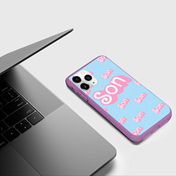 Чехол iPhone 11 Pro матовый Сын - в стиле Барби: паттерн голубой, цвет: 3D-фиолетовый — фото 2